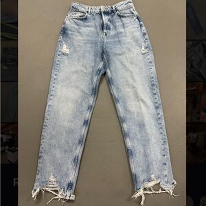 Zara Medium Wash Distressed Straight Leg Jeans
